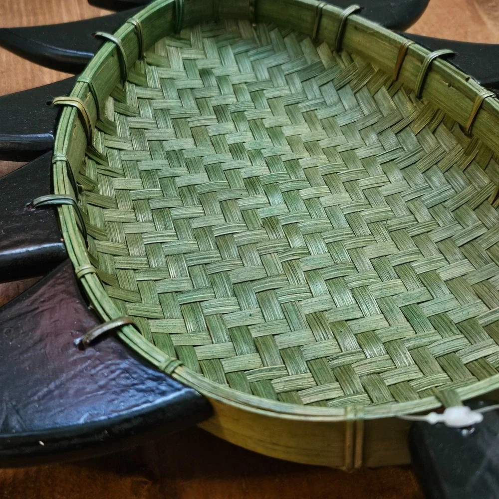 Vintage‎ Pier 1 Christmas Tree Woven Bamboo Tray Basket Wood Holiday Decor 16
